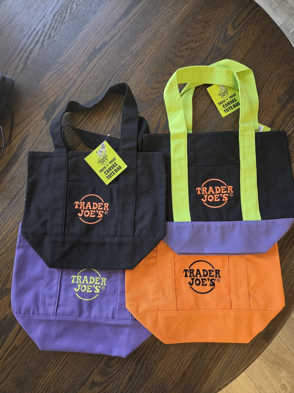 Trader Joe's Colorblock Canvas Tote Bag - Black, Orange & Purple